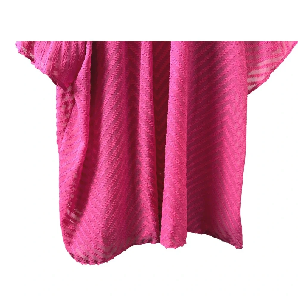 Liz Claiborne Fushia Chevron Ruffle Neck Flutter Sleeve Sheer Blouse XL - Picture 8 of 11